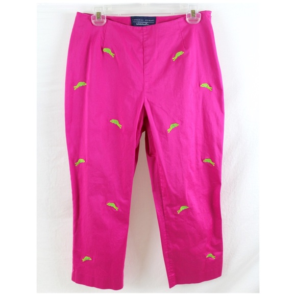 Hot Pink Frog Embroidered Capri Pants Sz 8 Critter - Picture 3 of 7